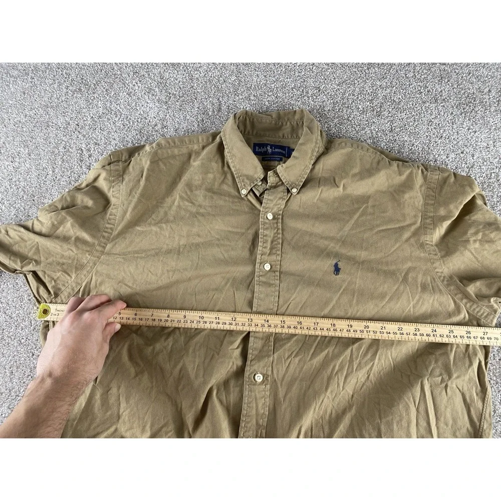 Polo Ralph Lauren Solid Beige Dress Shirt Blue Pony Mens XL Prep Cotton Relaxed